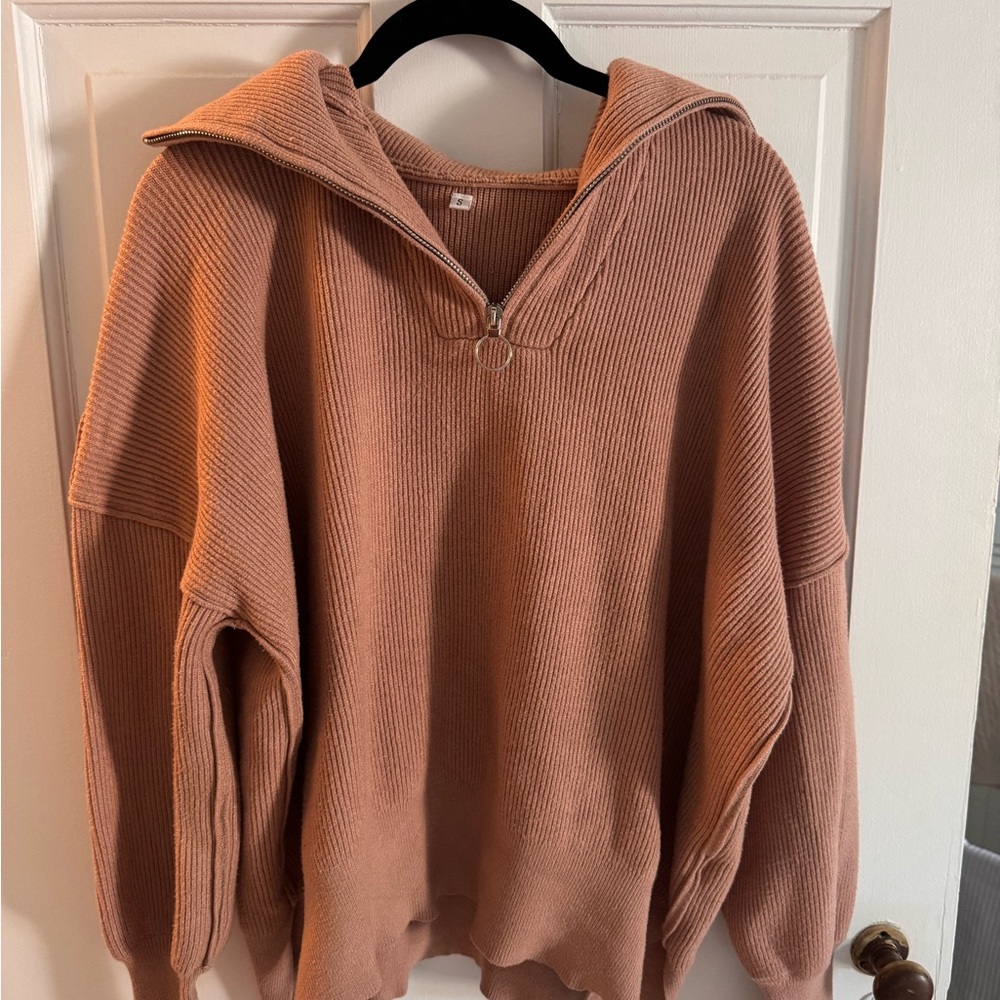 Cozy Tan Knit Quarter-Zip Sweater
